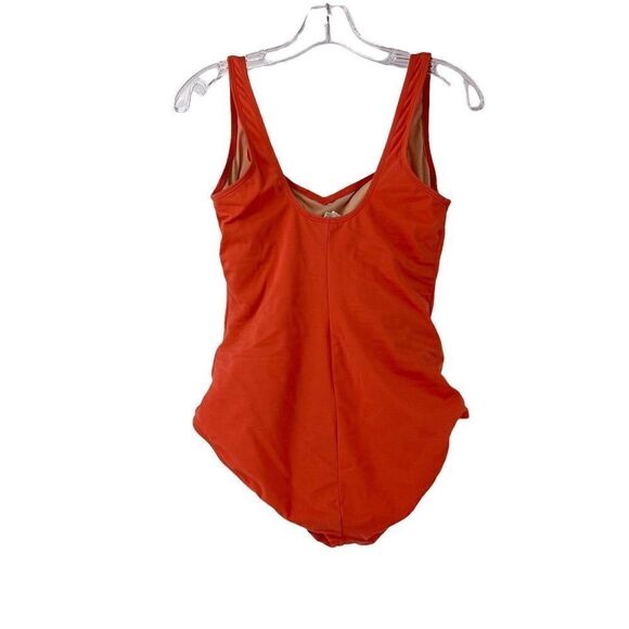 Marina West One Piece Swimsuit Tangerine Orange Ruched V Neck Size 12 Swim Wear - Picture 4 of 10